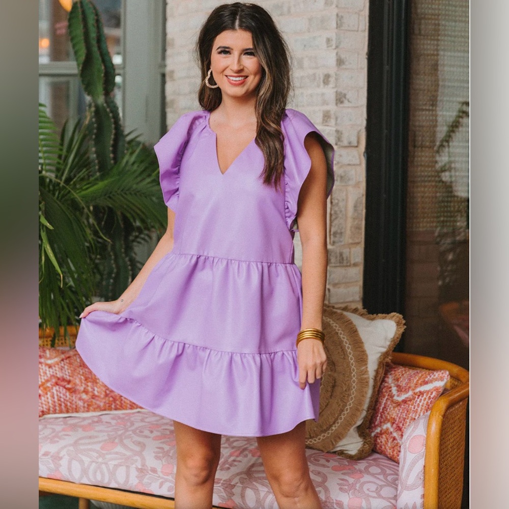 BuddyLove Ronnie Purple Leather Dress Women Flutter Sleeve Dress NWT Size Small